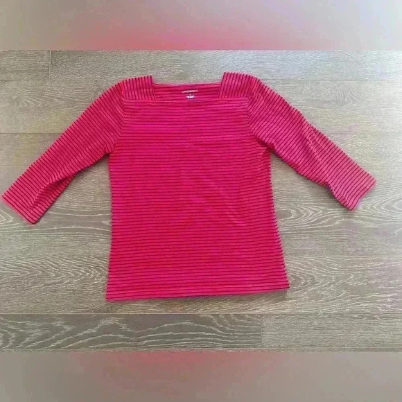 Appleseeds Boat Neck Red Blue Striped Top Size S 3/4 Length Sleeve Cotton EUC - Picture 1 of 4